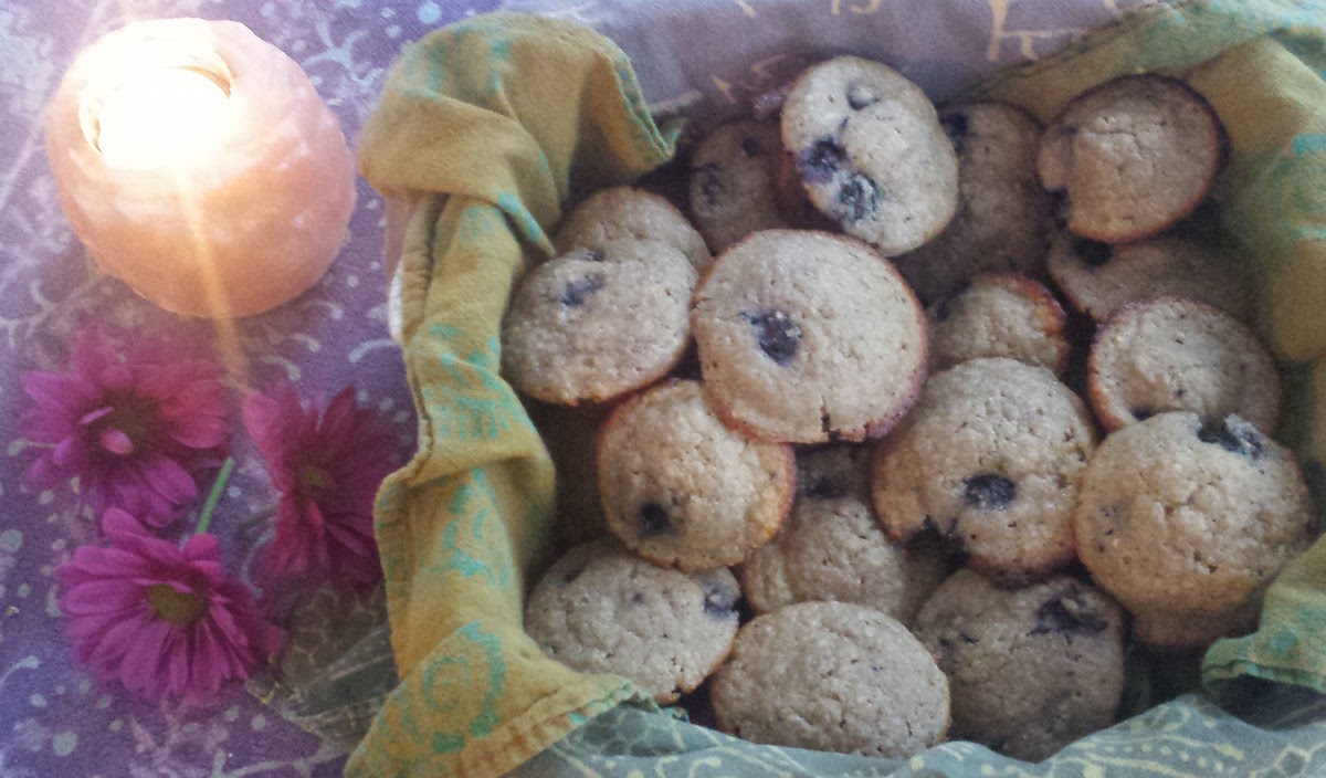 Freshly baked blueberry muffins, all ready for class